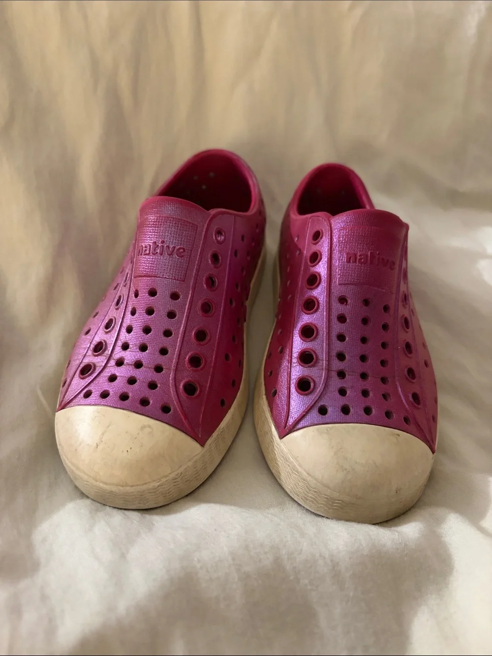 Native Kids Slip-On Water Shoes in Magenta with Cream Toecaps